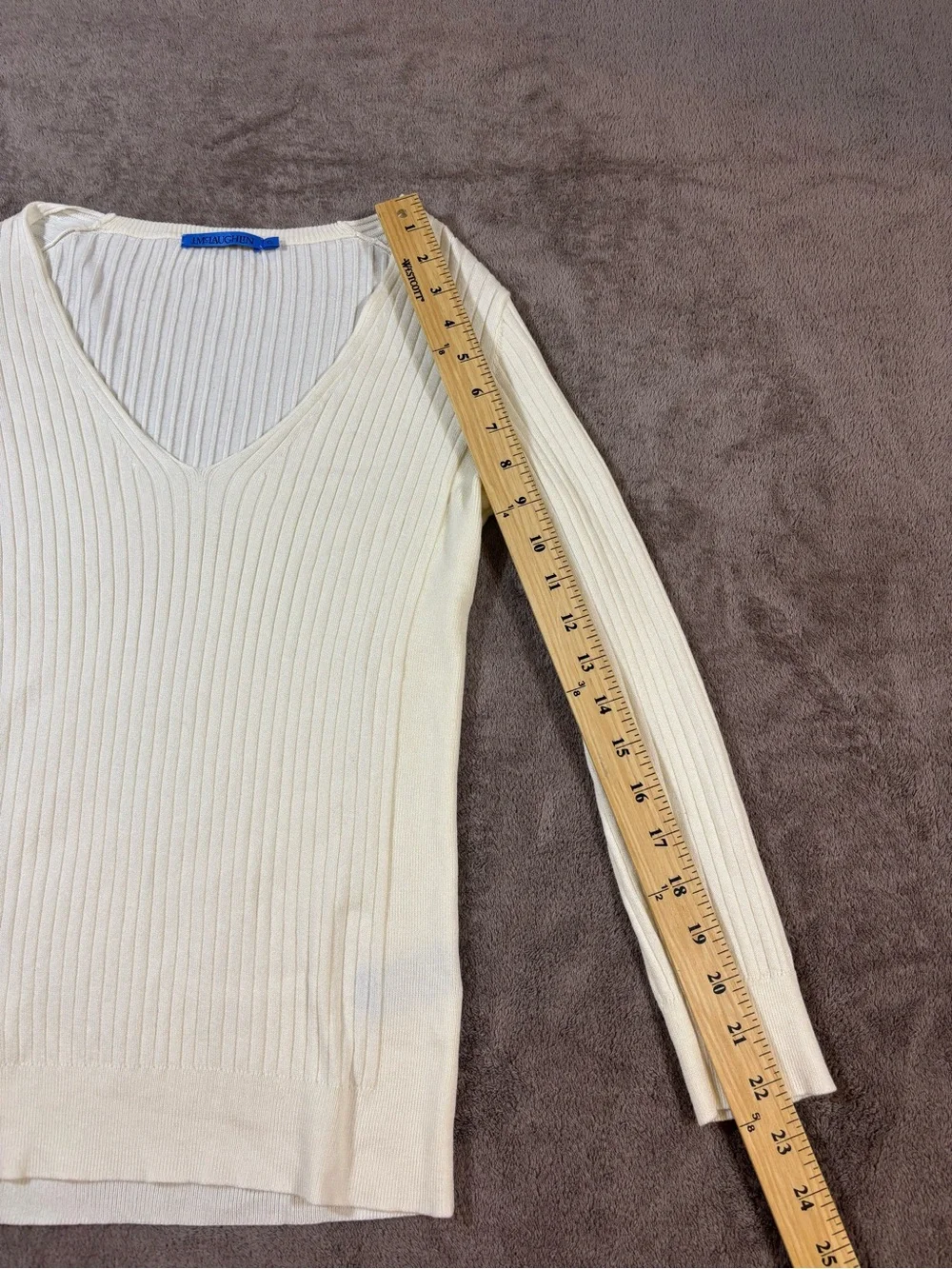 J McLaughlin Cream Ribbed V-Neck Sweater Womens XS Long Sleeve